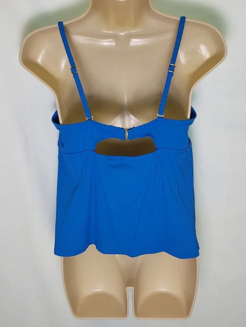 Time and Tru Royal Blue Ribbed Cutout Tankini Swim Top - Picture 3 of 4